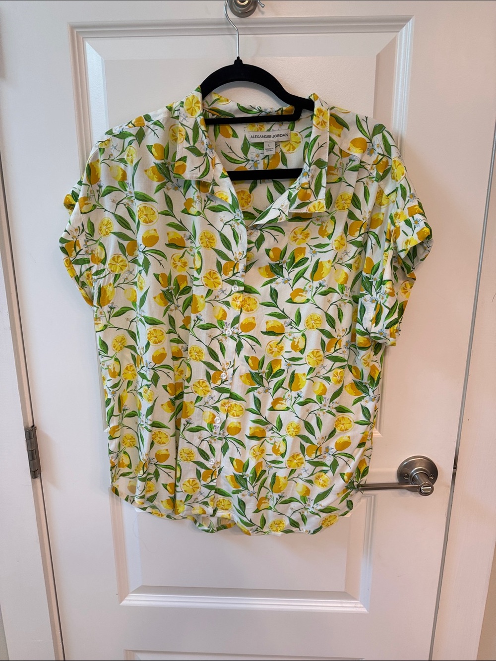 Alexander Jordan Lemon Print Short Sleeve Button-Down Shirt - Yellow/Green